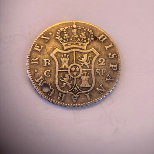 SPAIN 2 REALS 1811-C, 0.810 SILVER,AVERAGE VF20 GRADE