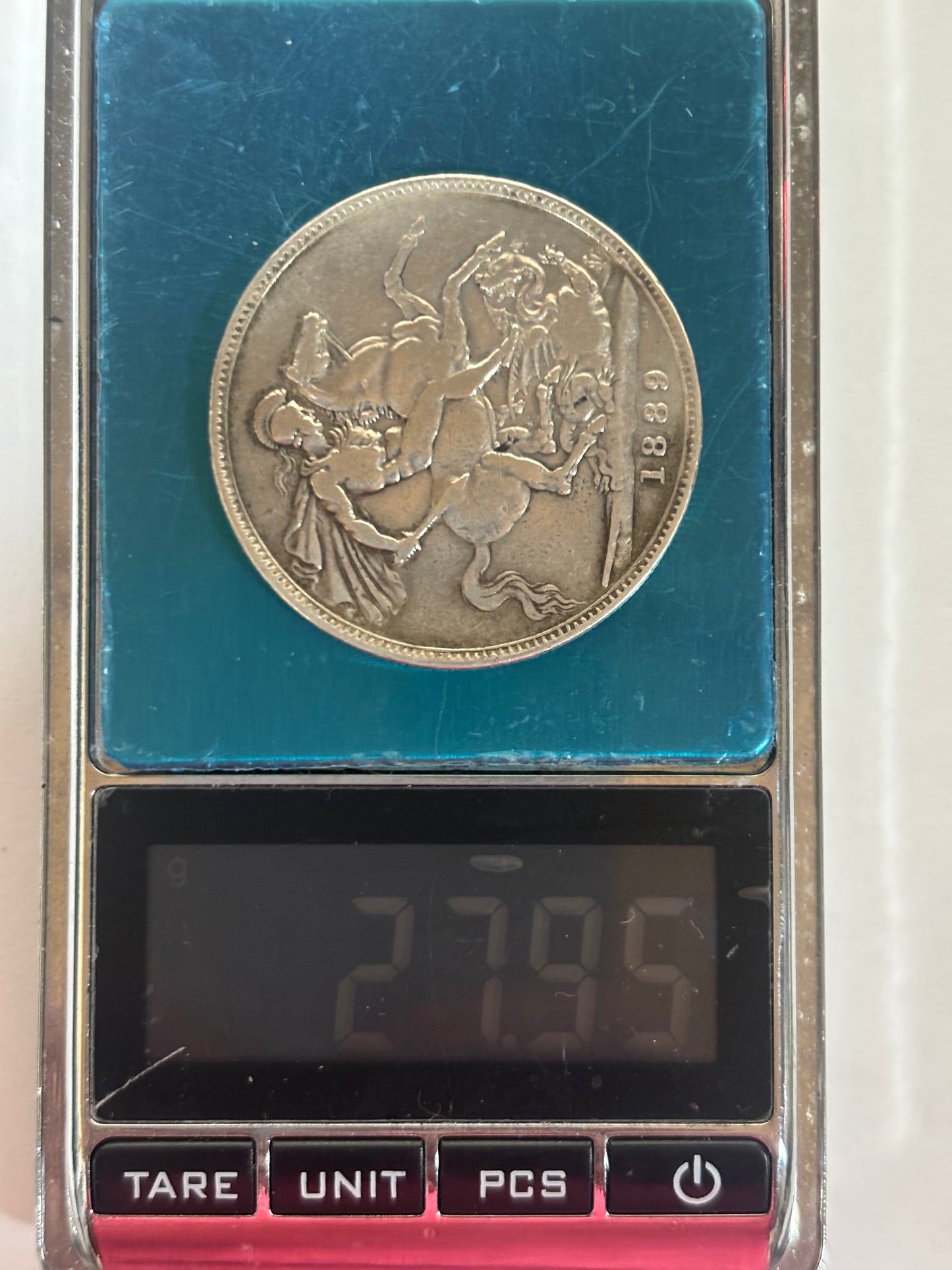 UK CROWN, 1889 QUEEN VICTORIA, 0.925 SILVER, VF35 GRADE, NICE CLEAN COIN