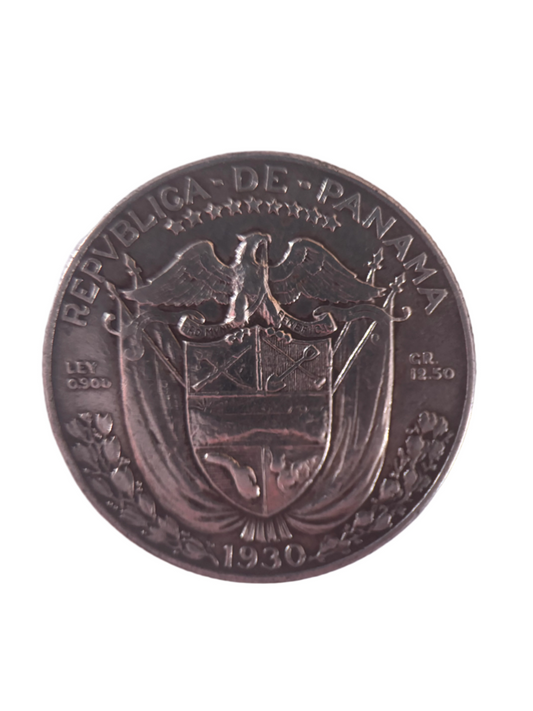 PANAMA 1/2 BALBOA 1930, 0.900 SILVER COIN, 300000 MINTED, RARE, 12.40grams, DECENT GRADE