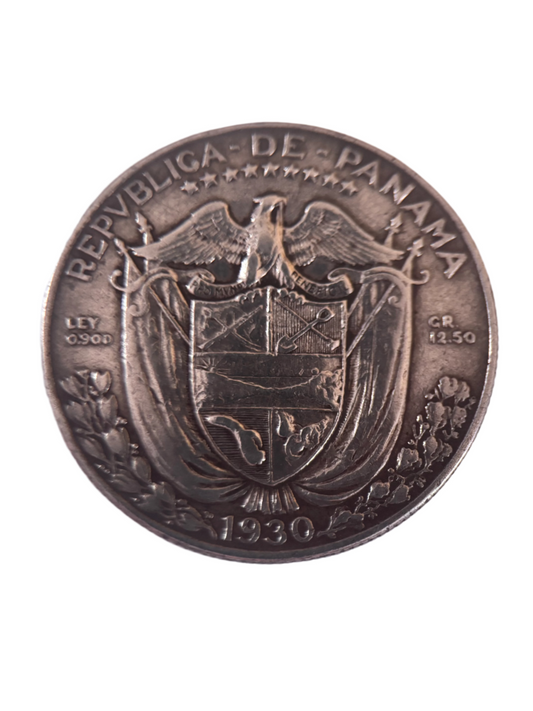 PANAMA 1/2 BALBOA 1930, 0.900 SILVER COIN, 300000 MINTED, RARE, 12.40grams, DECENT GRADE