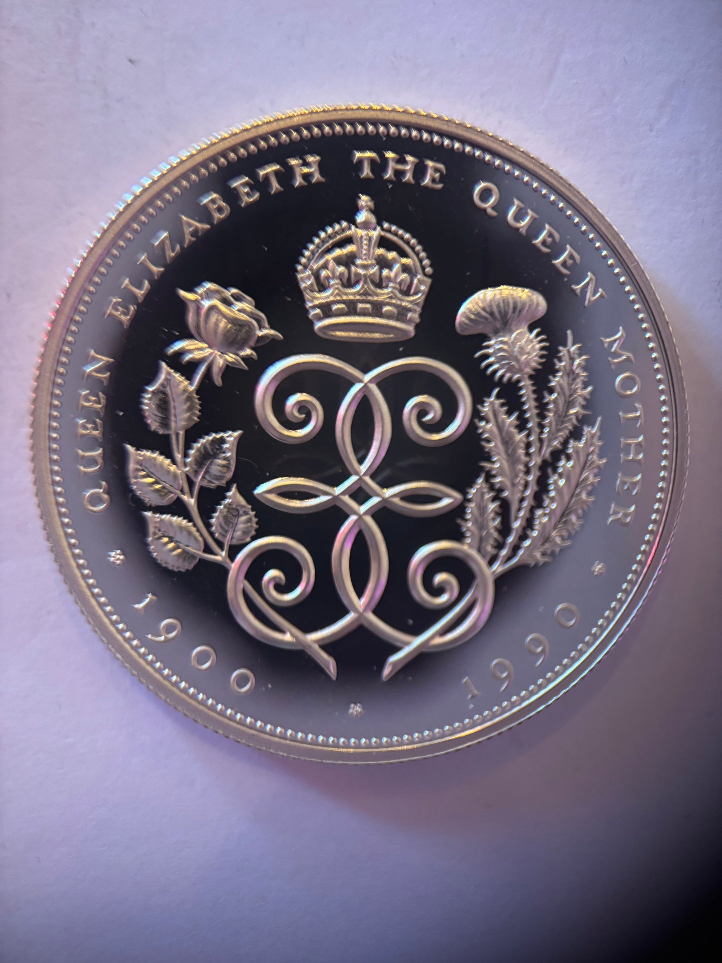 UK 1990 90TH BIRTHDAY SILVER PROOF COIN, THE QUEEN MOTHER, 0.925 SILVER, MINT CONDITION