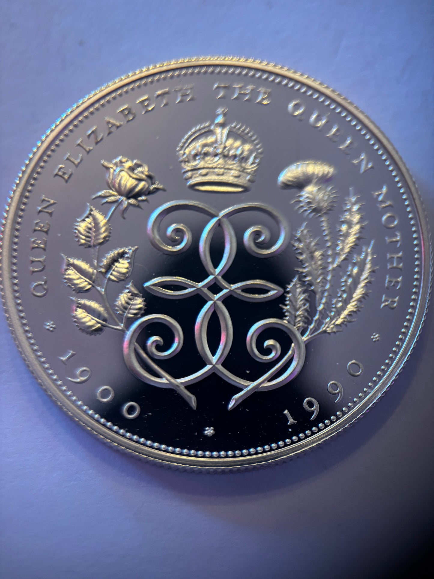 UK 1990 90TH BIRTHDAY SILVER PROOF COIN, THE QUEEN MOTHER, 0.925 SILVER, MINT CONDITION