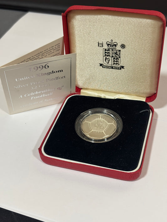 1996 UK EUROS FOOTBALL £2 PIEDFORT SILVER PROOF COIN
