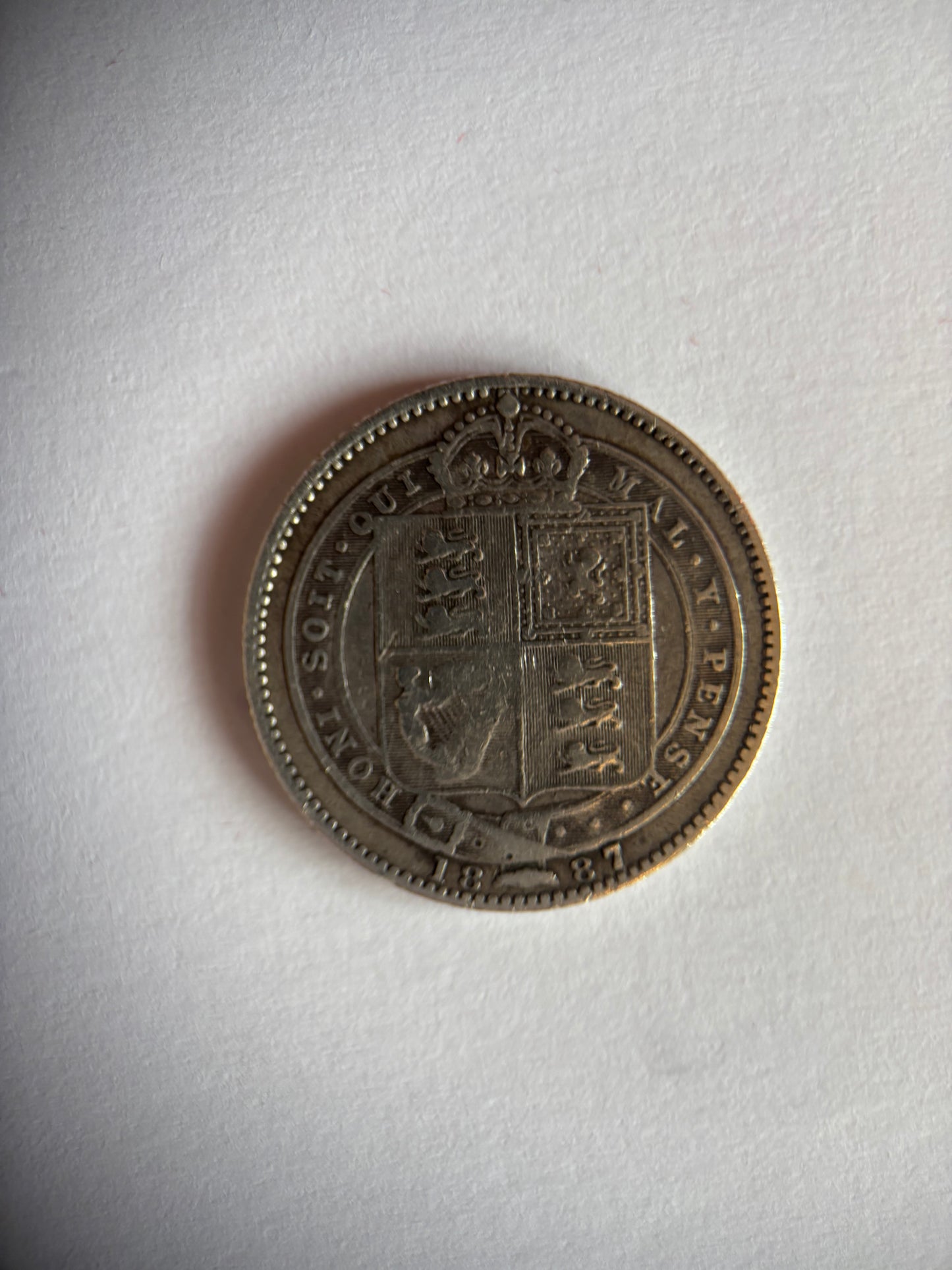 UK 1 SCHILLING, QUEEN VICTORIA, 1887, 0.925 SILVER, VF30 GRADE AVERAGE