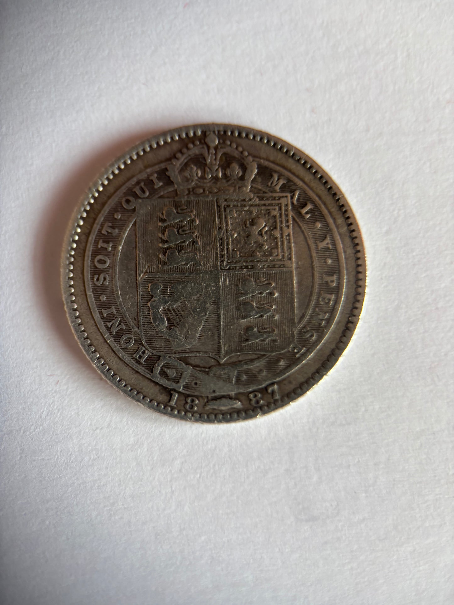 UK 1 SCHILLING, QUEEN VICTORIA, 1887, 0.925 SILVER, VF30 GRADE AVERAGE