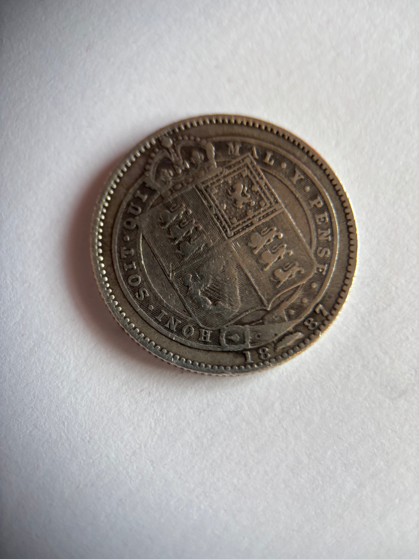 UK 1 SCHILLING, QUEEN VICTORIA, 1887, 0.925 SILVER, VF30 AVERAGE GRADE