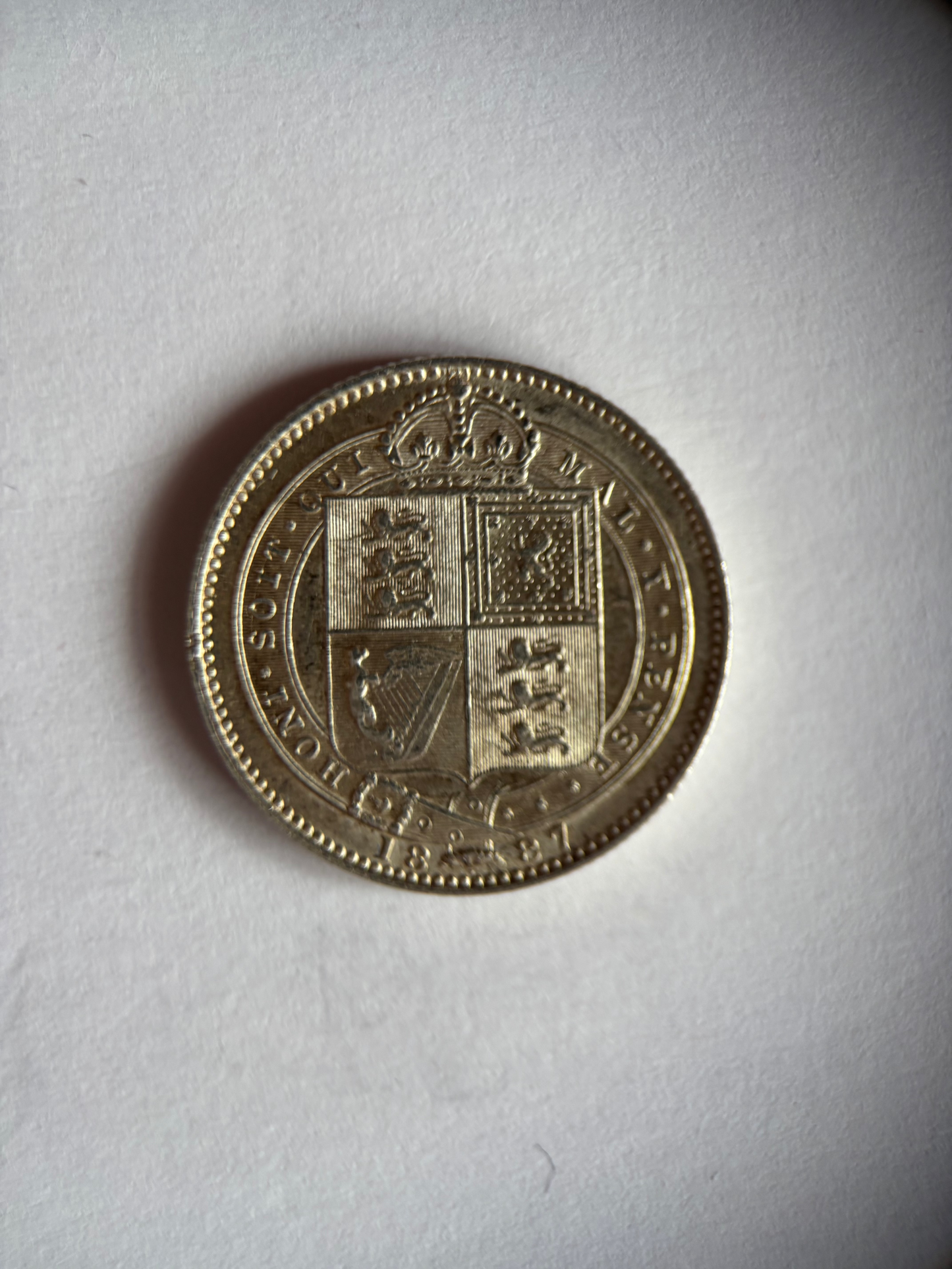 UK 1 SCHILLING, QUEEN VICTORIA, 1887, 0.925 SILVER, XF45 AVERAGE GRADE