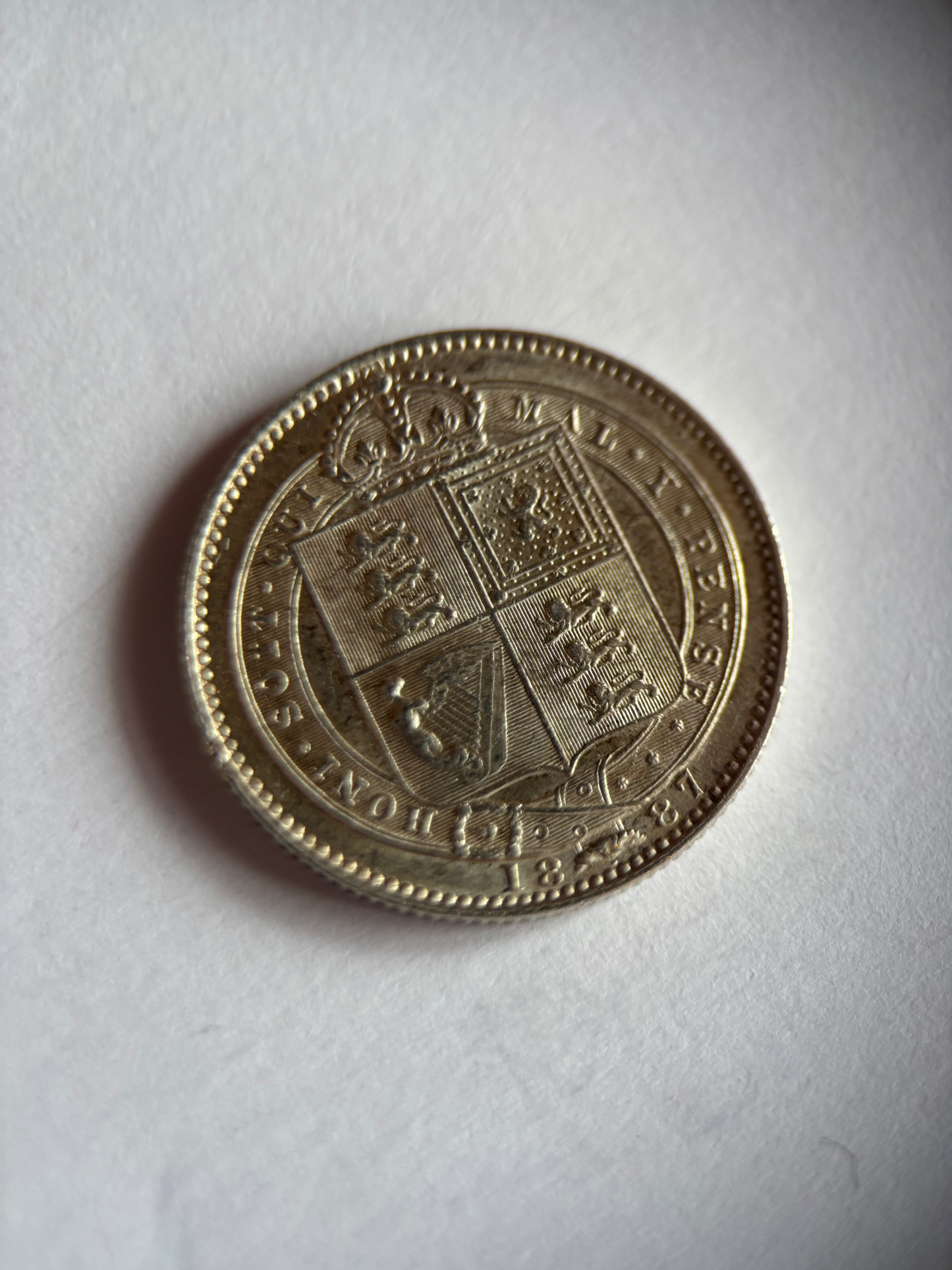 UK 1 SCHILLING, QUEEN VICTORIA, 1887, 0.925 SILVER, XF45 AVERAGE GRADE