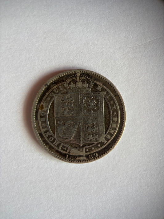 UK 1 SCHILLING, QUEEN VICTORIA, 0.925 SILVER, VF35 AVERAGE GRADE