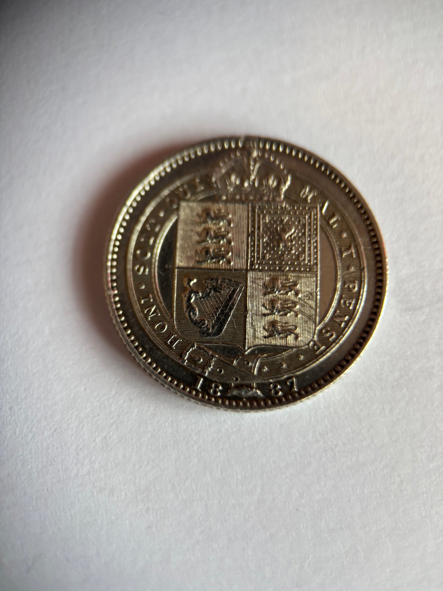 UK 1 SCHILLING, QUEEN VICTORIA, 1887, 0.925 SILVER, XF45 AVERAGE GRADE