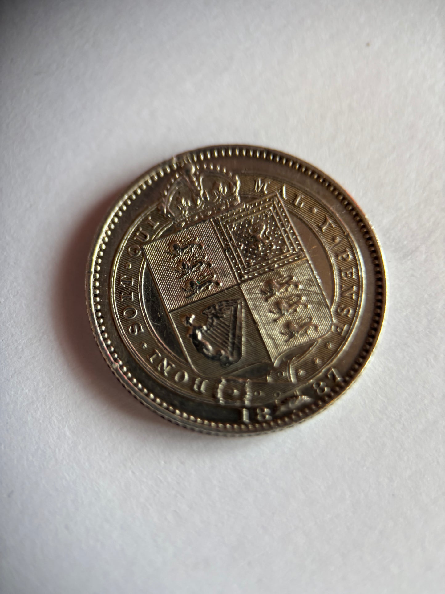 UK 1 SCHILLING, QUEEN VICTORIA, 1887, 0.925 SILVER, XF45 AVERAGE GRADE
