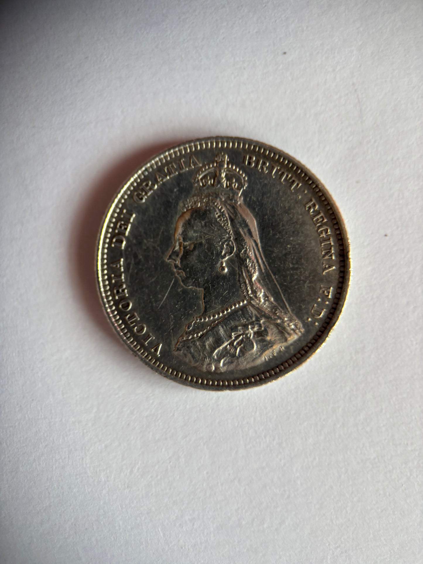 UK 1 SCHILLING, QUEEN VICTORIA, 1887, 0.925 SILVER, XF45 AVERAGE GRADE