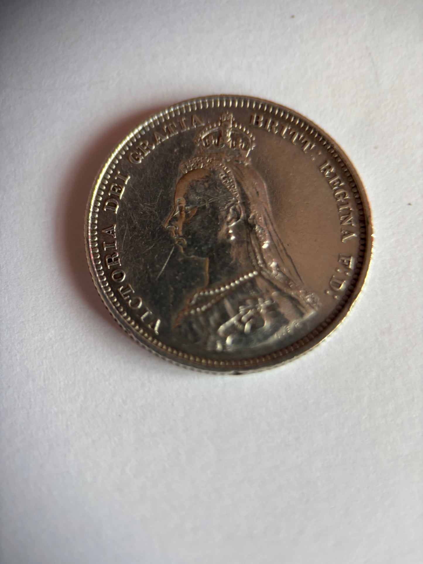 UK 1 SCHILLING, QUEEN VICTORIA, 1887, 0.925 SILVER, XF45 AVERAGE GRADE