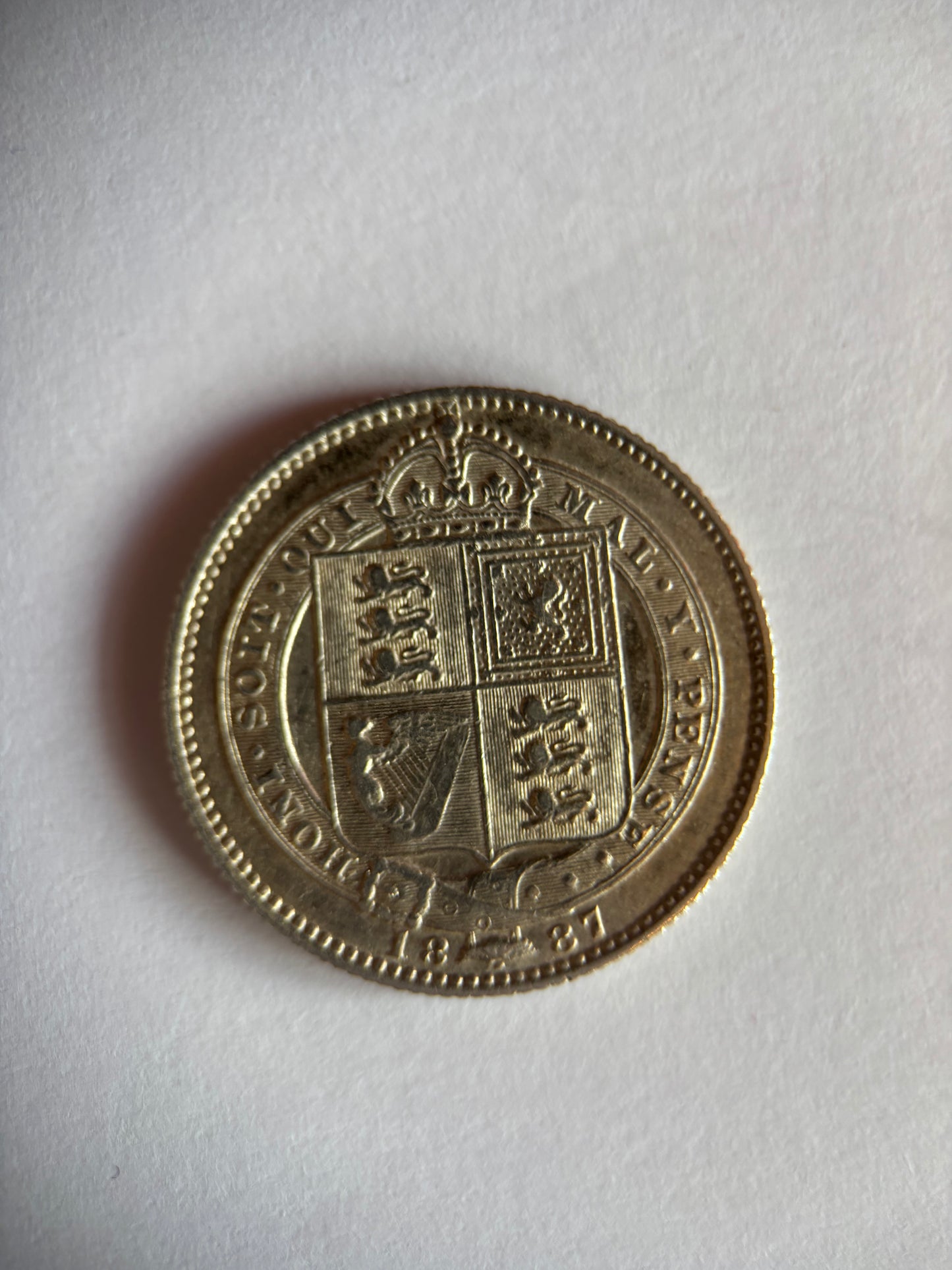 UK 1 SCHILLING, QUEEN VICTORIA, 1887, 0.925 SILVER, VF30 AVERAGE GRADE
