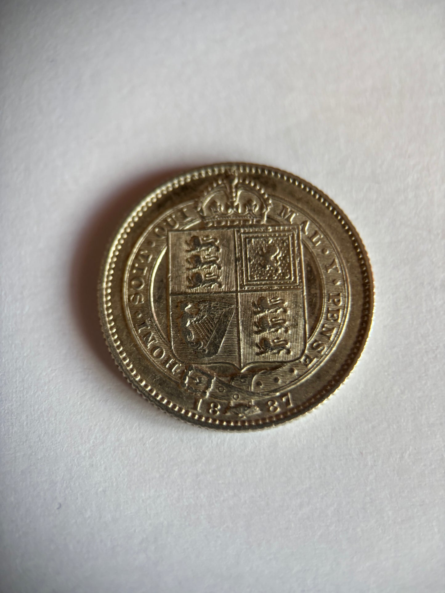 UK 1 SCHILLING, QUEEN VICTORIA, 1887, 0.925 SILVER, VF30 AVERAGE GRADE