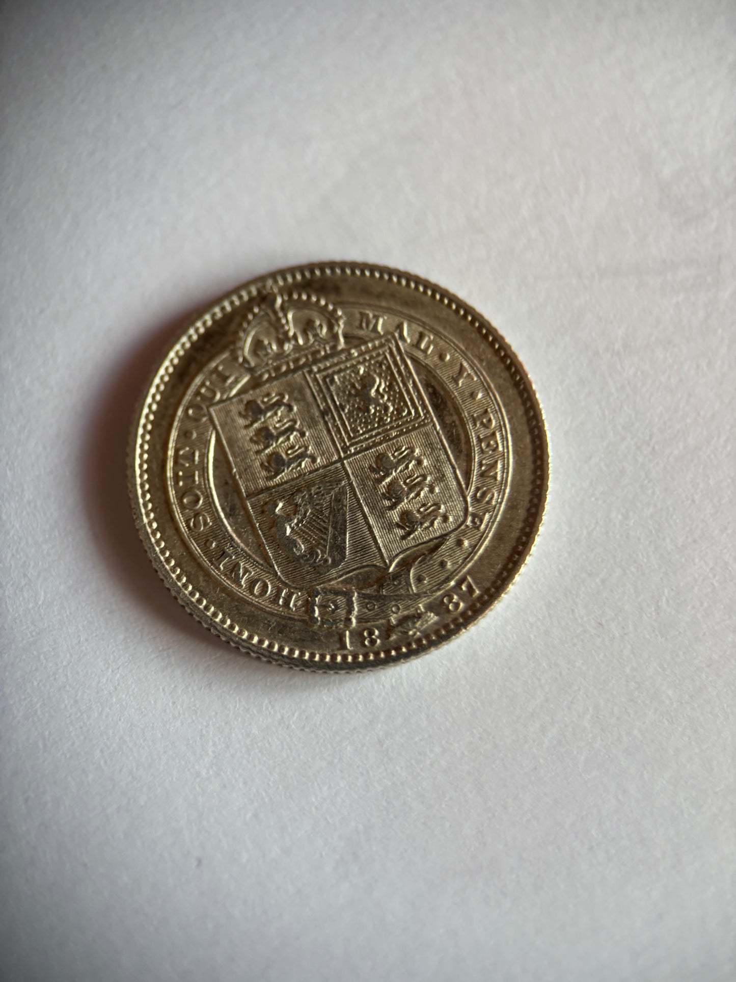 UK 1 SCHILLING, QUEEN VICTORIA, 1887, 0.925 SILVER, VF30 AVERAGE GRADE