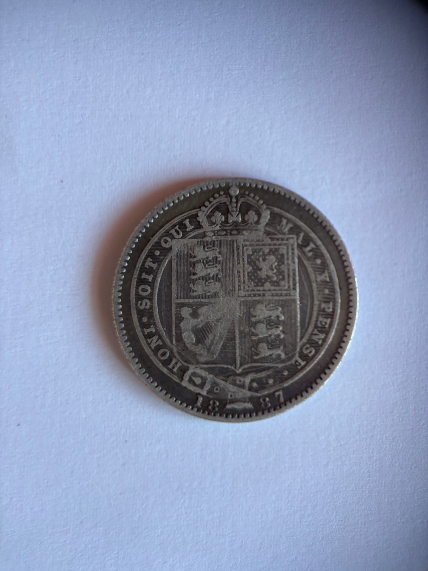 UK 1 SCHILLING, QUEEN VICTORIA, 1887, 0.925 SILVER, VF25 AVERAGE GRADE