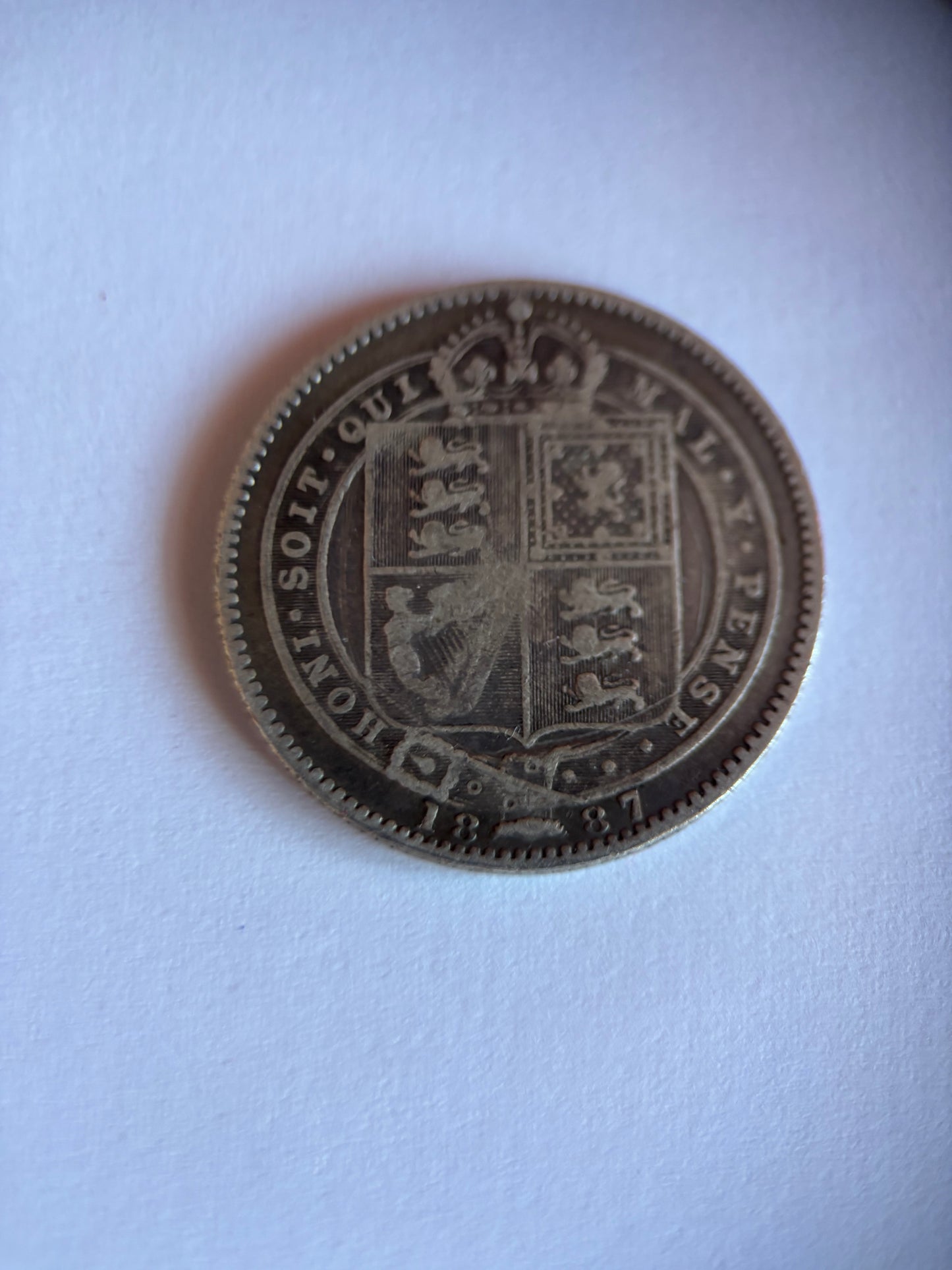 UK 1 SCHILLING, QUEEN VICTORIA, 1887, 0.925 SILVER, VF25 AVERAGE GRADE