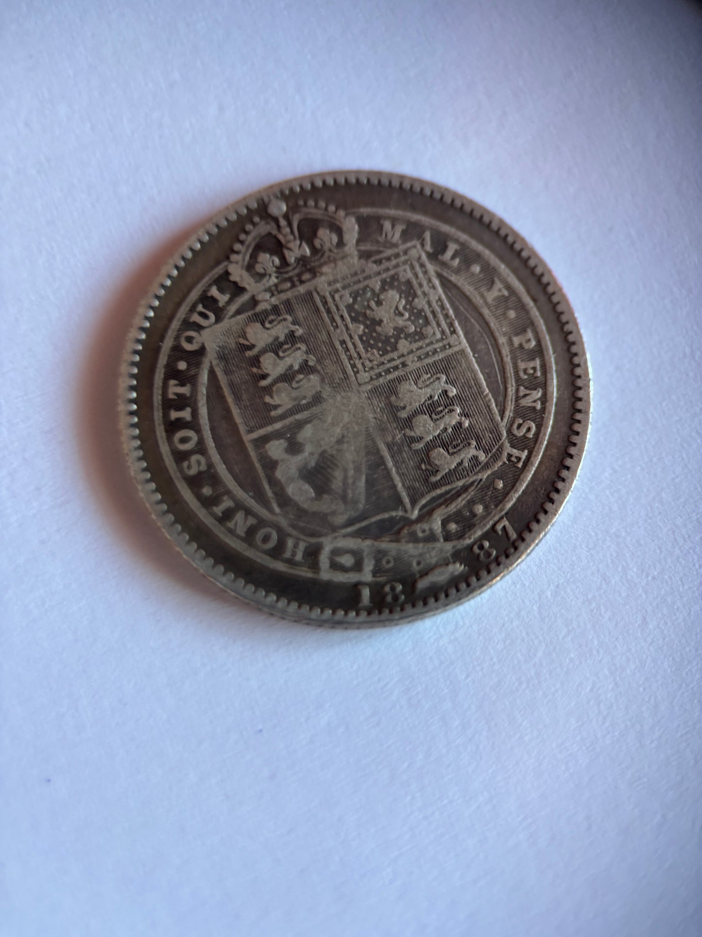 UK 1 SCHILLING, QUEEN VICTORIA, 1887, 0.925 SILVER, VF25 AVERAGE GRADE