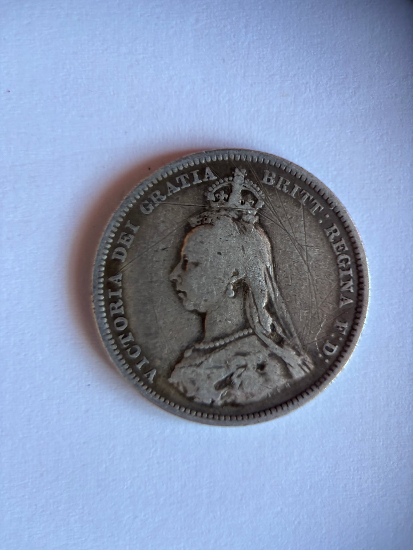 UK 1 SCHILLING, QUEEN VICTORIA, 1887, 0.925 SILVER, VF25 AVERAGE GRADE
