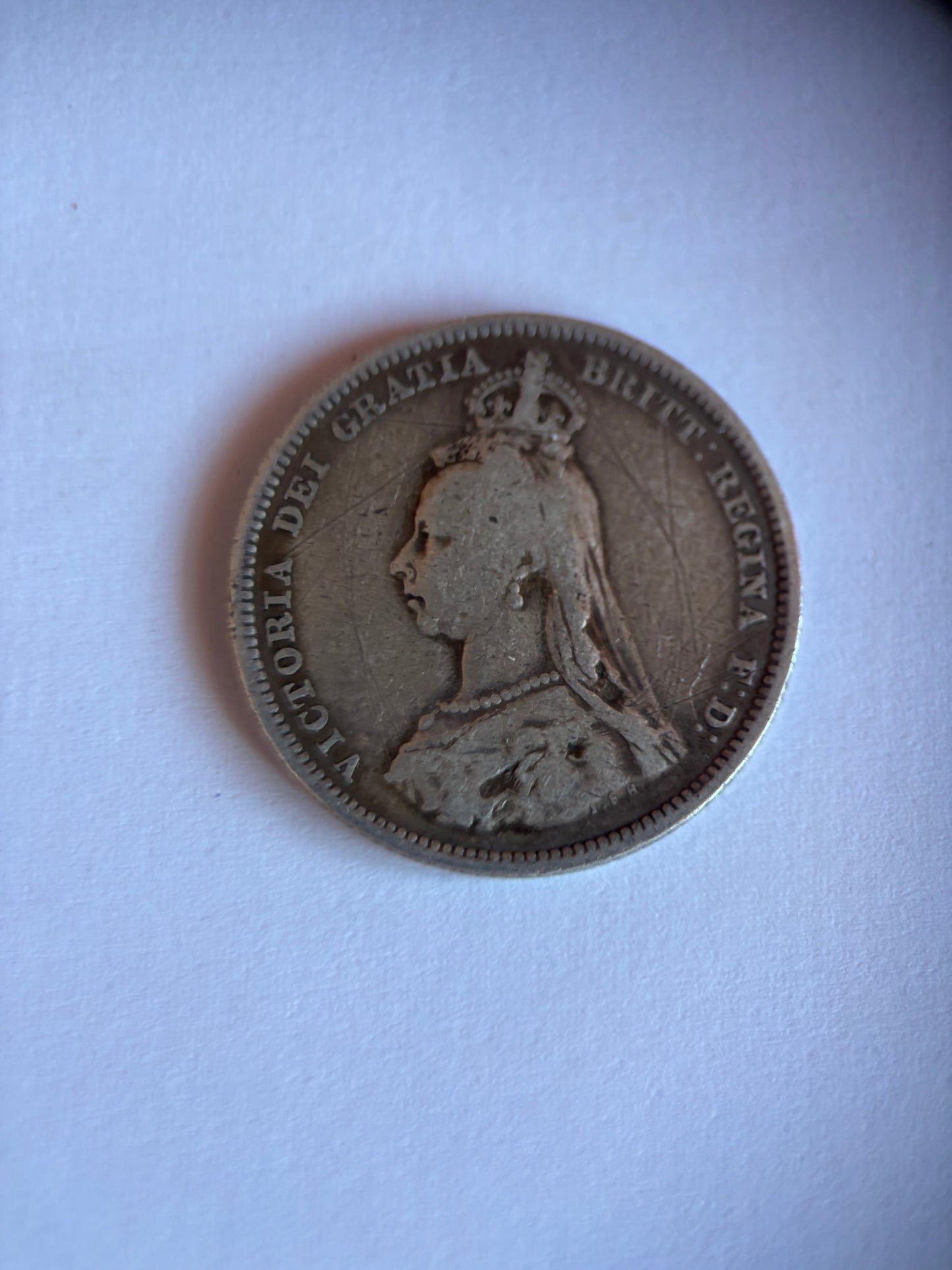 UK 1 SCHILLING, QUEEN VICTORIA, 1887, 0.925 SILVER, VF25 AVERAGE GRADE