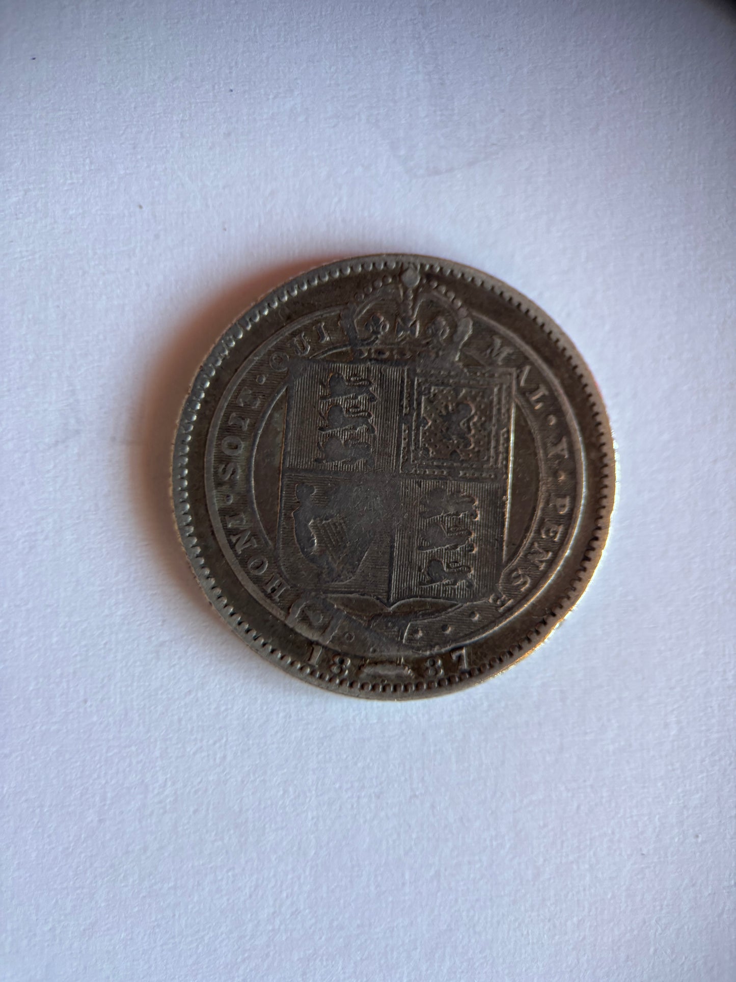 UK 1 SCHILLING, QUEEN VICTORIA, 1887, 0.925 SILVER, VF25 AVERAGE GRADE