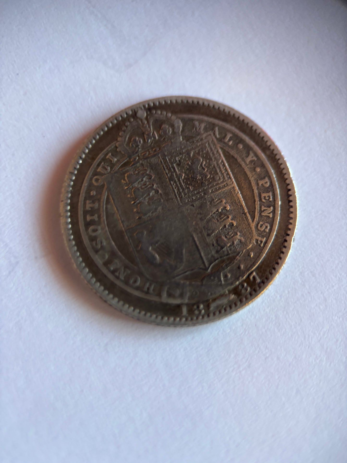 UK 1 SCHILLING, QUEEN VICTORIA, 1887, 0.925 SILVER, VF25 AVERAGE GRADE
