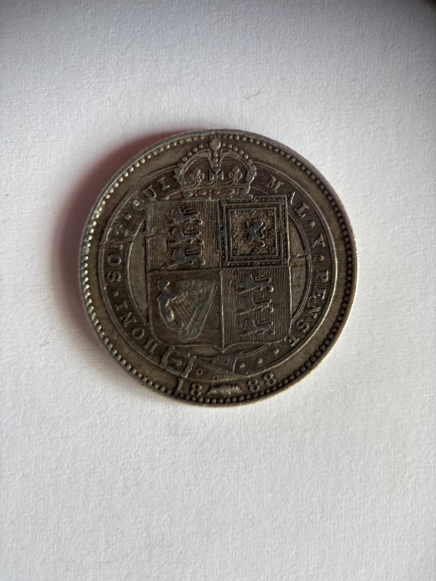 UK 1 SCHILLING, QUEEN VICTORIA, 1888, 0.925 SILVER, VF35 AVERAGE GRADE