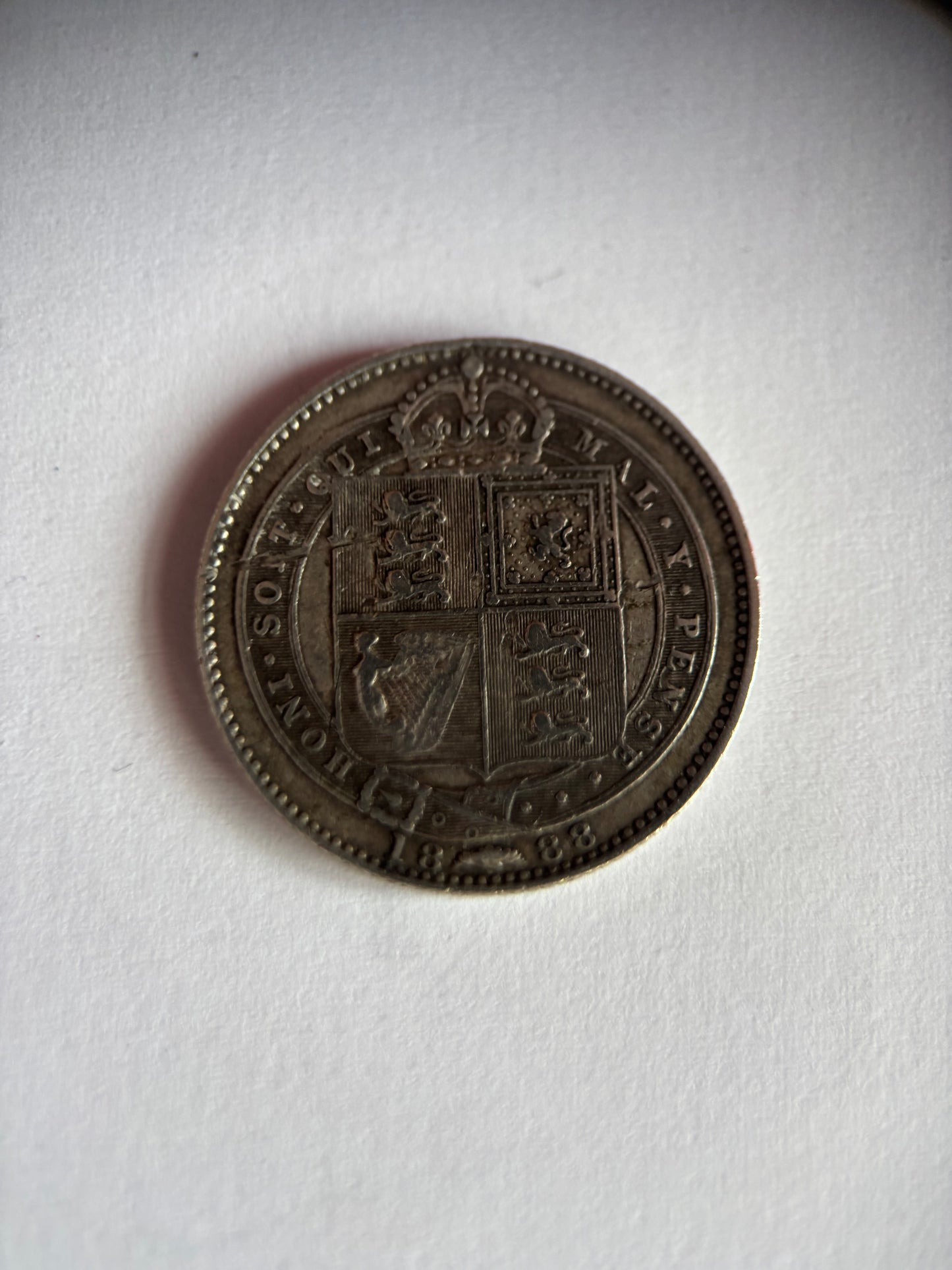 UK 1 SCHILLING, QUEEN VICTORIA, 1888, 0.925 SILVER, VF35 AVERAGE GRADE