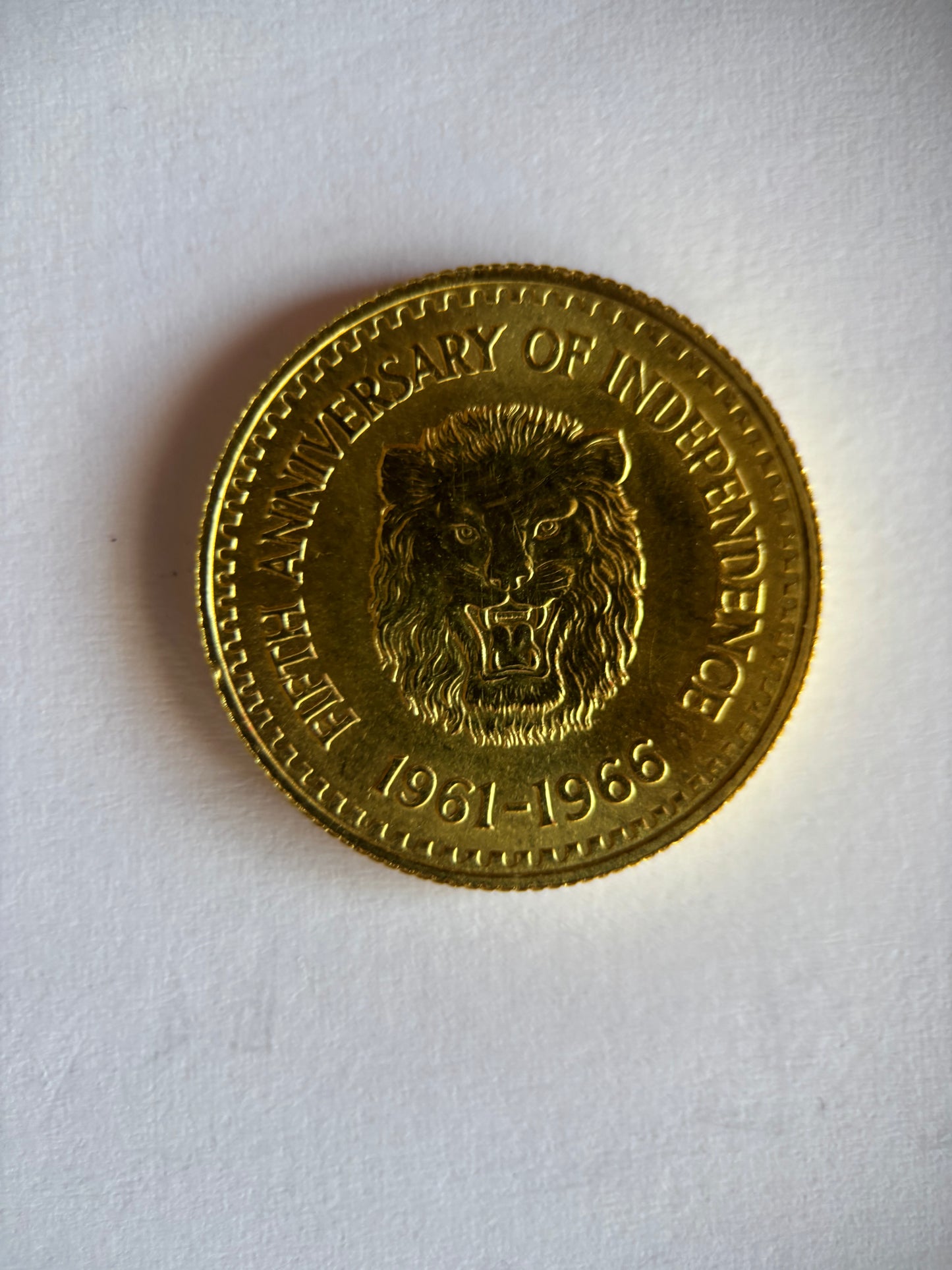 SIERRA LEONE 1/4 GOLDE 5TH ANNIVERSARY OF INDEPENDENCE 1966, 0.900 GOLD, MS63 GRADE