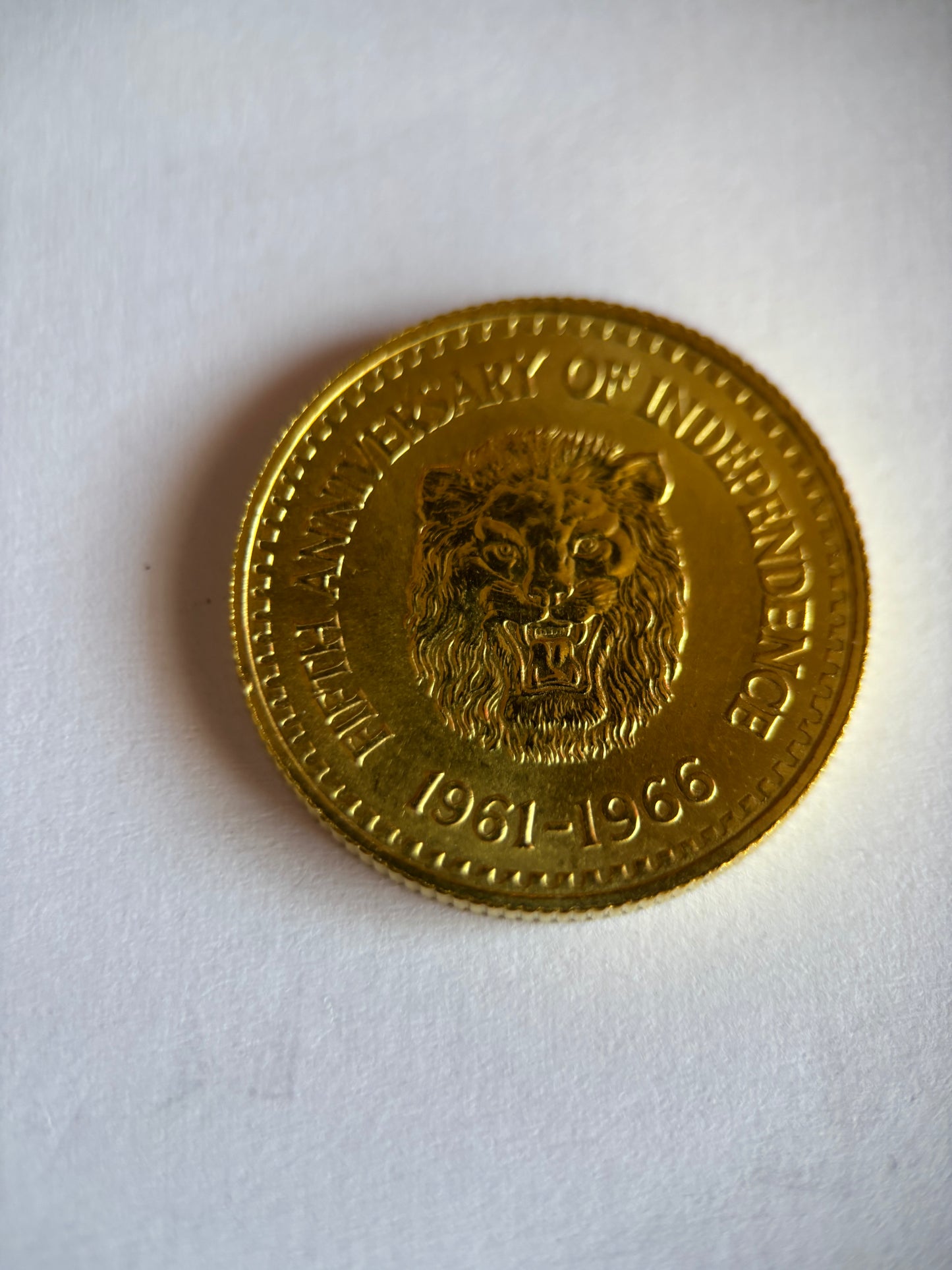 SIERRA LEONE 1/4 GOLDE 5TH ANNIVERSARY OF INDEPENDENCE 1966, 0.900 GOLD, MS63 GRADE