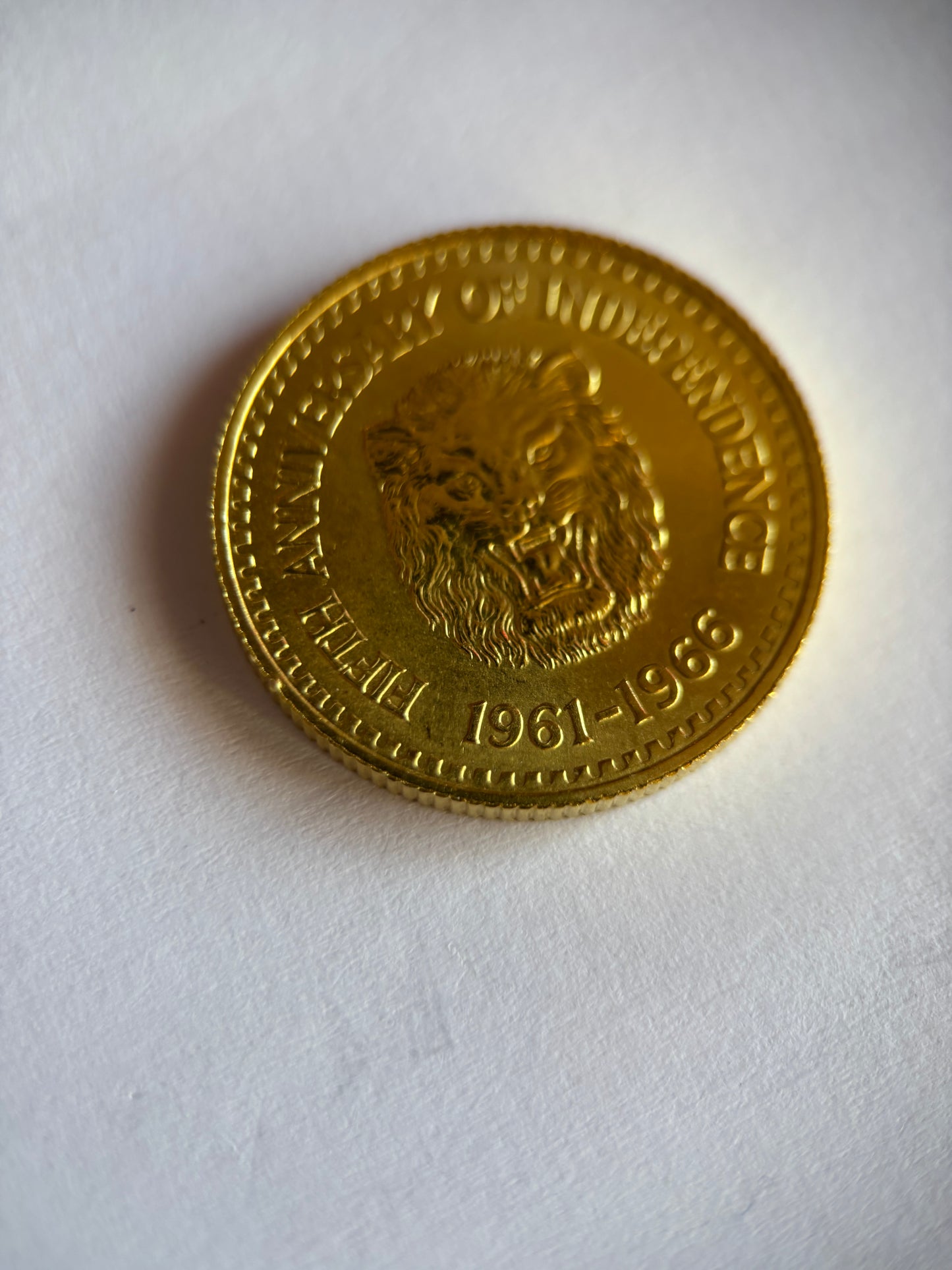 SIERRA LEONE 1/4 GOLDE 5TH ANNIVERSARY OF INDEPENDENCE 1966, 0.900 GOLD, MS63 GRADE