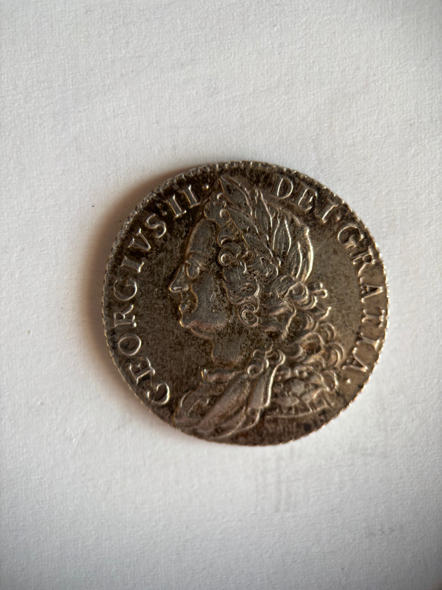 UK 1758 1 SCHILLING, GEORGE II, 0.925 SILVER, VF35 AVERAGE GRADE