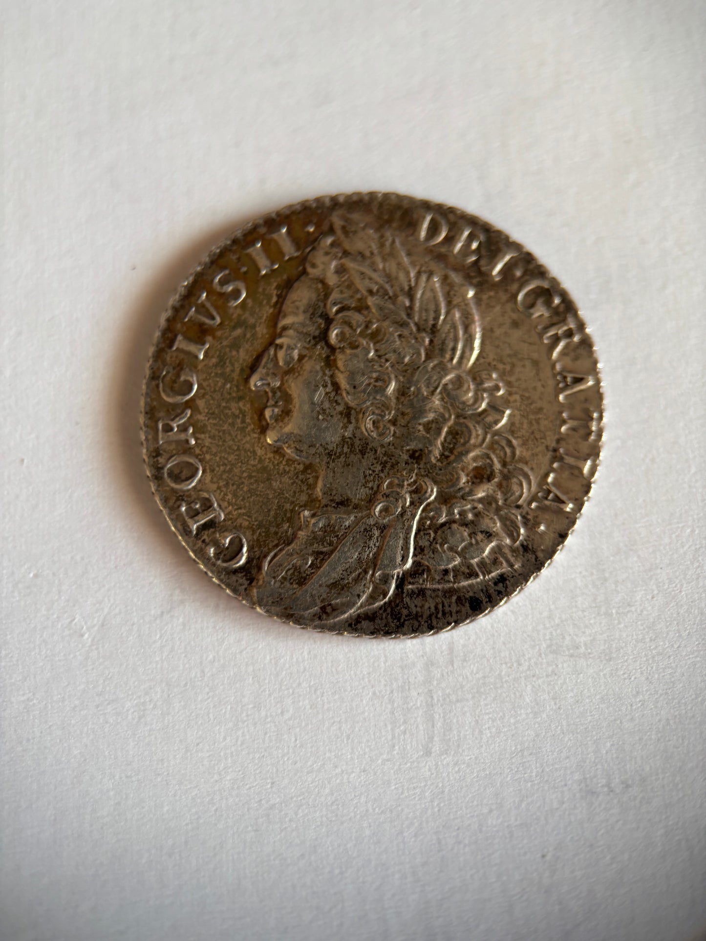 UK 1758 1 SCHILLING, GEORGE II, 0.925 SILVER, VF35 AVERAGE GRADE