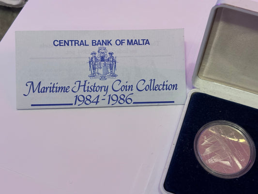 MALTA 1984 MARITIME HISTORY COIN COLLECTION, FOUR 0.925 SILVER COINS, MINT GRADE