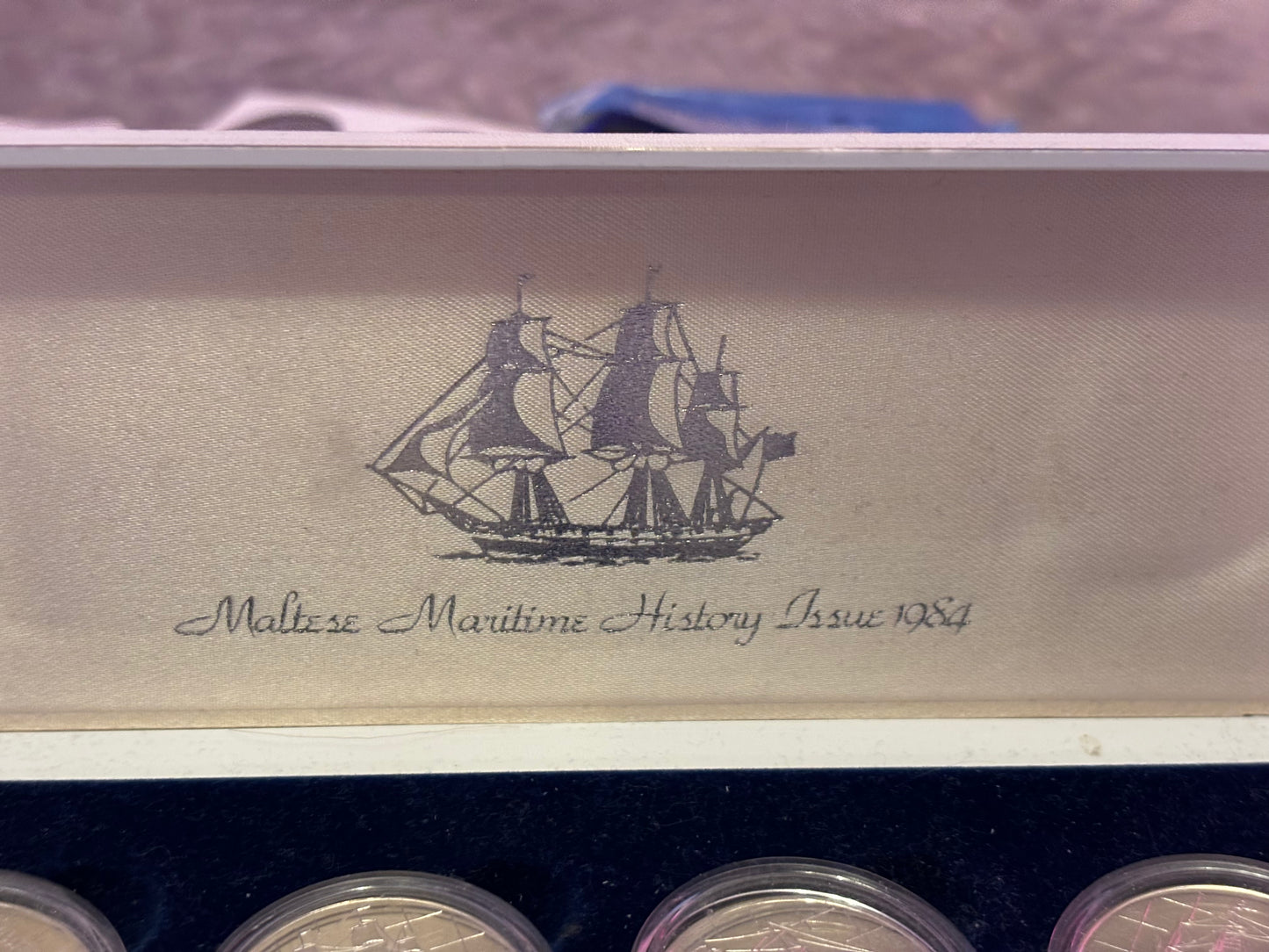 MALTA 1984 MARITIME HISTORY COIN COLLECTION, FOUR 0.925 SILVER COINS, MINT GRADE